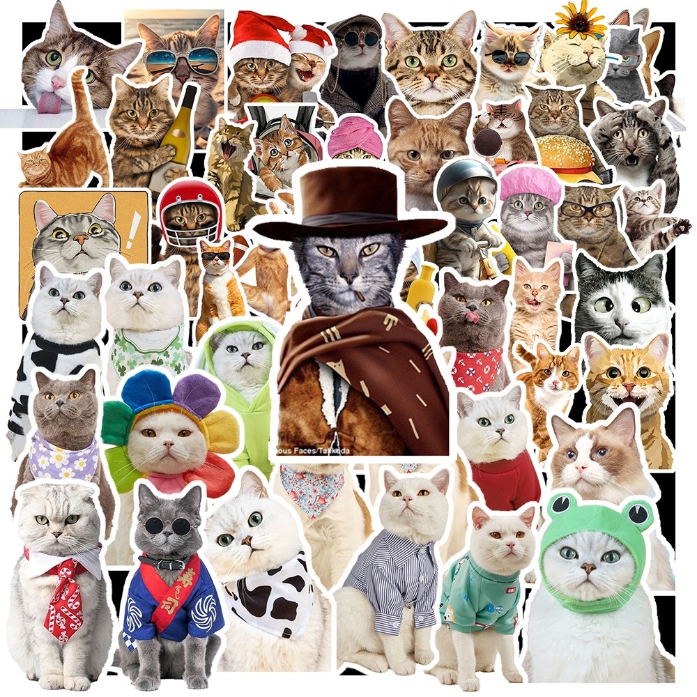 Set 50 Sticker Mèo  – Decal Trang Trí Đa Năng | Chống Nước | Dán Sổ Tay, Laptop, Mũ Bảo Hiểm