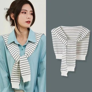 Cyinyp Khăn Choàng Bên Ngoài Mùa Đông Cho Nữ Phong Cách Hàn Quốc Mới Xuân Thu Cổ Giả Mỏng Sọc Len Kép Khăn Dệt Kim Khăn Choàng Vinh Quang