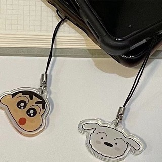 shin chan cậu bé bút chì dây đeo điện thoại ngắn dễ thương treo móc khoá màu đen trang trí phụ kiện