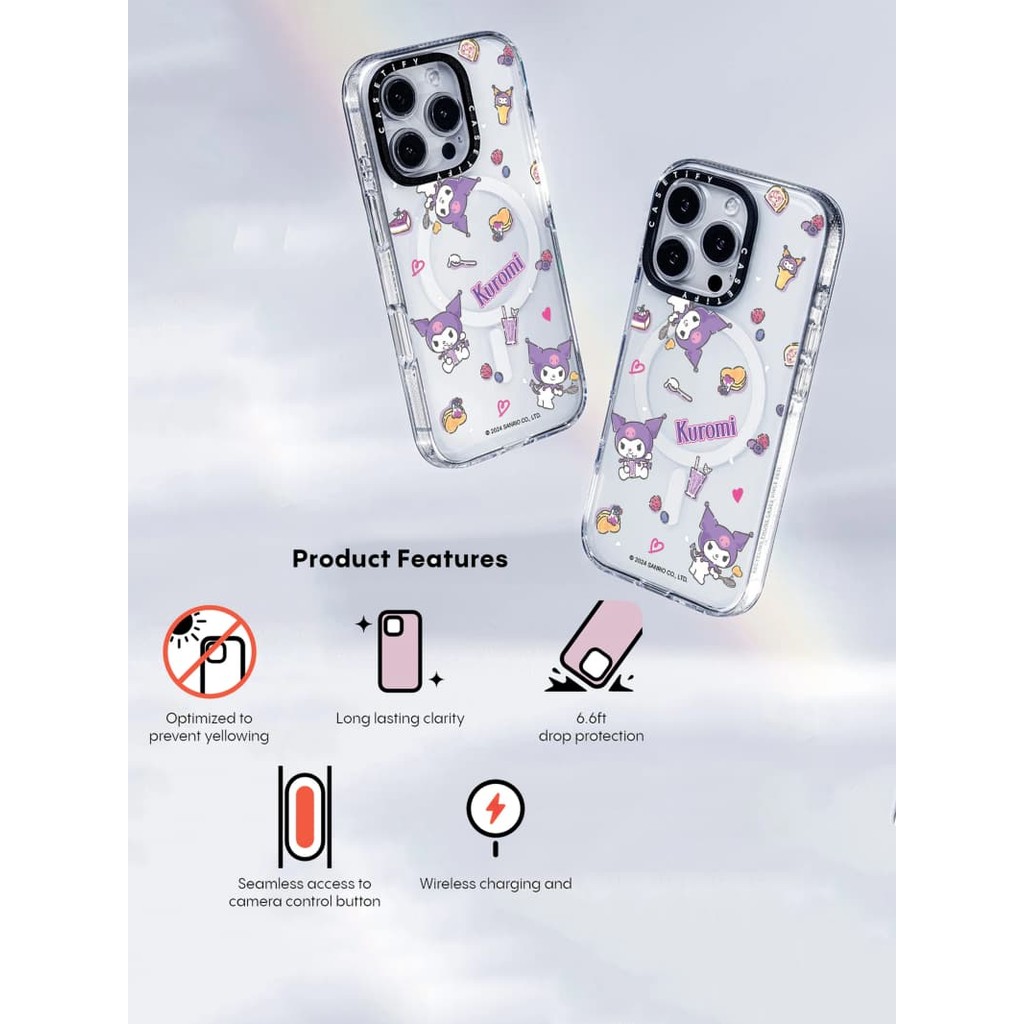 Ốp lưng CASETiFY X Kuromi Vỏ hút từ tính trong suốt cho iPhone 16 / 15 / 14 / 13 Pro Max | Mặt sau Acrylic bảo vệ quân sự với bao bì cao cấp