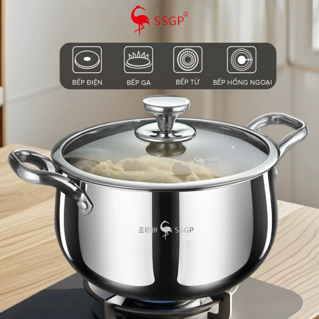 Nồi súp Stuttgart inox 316L 5 đáy cao cấp SSGP , nồi nấu canh, nồi 24cm ,nồi dùng bếp từ, quánh