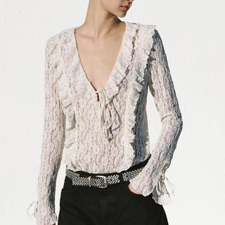 Áo Sơ mi Zara made in Morocco trắng ren voan dáng ôm