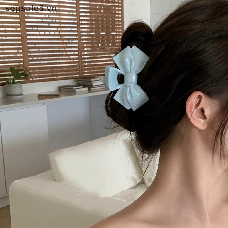 # sepsale # Sweet Cream Blue Bow Ngôi Sao Năm Cánh Hình Học Móng Vuốt Tóc Cho Nữ Thanh Lịch Nơ Cua Barrettes Phụ Kiện Tóc.