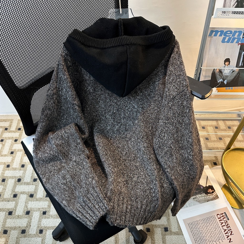 ThaliaWisp Mohair Áo Len Có Mũ Trùm Đầu Cardigan Nam Thu Đông Cao Cấp Mặc Thời Trang Thương Hiệu Cleanfit Áo Khoác Dệt Kim