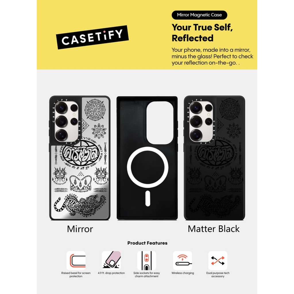 Casetify X Punk Họa Tiết Ốp Lưng Matte Black & Sliver Mirror Hút Từ Tính Samsung Galaxy S23 S24 S25 Ultra Plus Mặt Sau Cứng Có Hộp Khắc logo