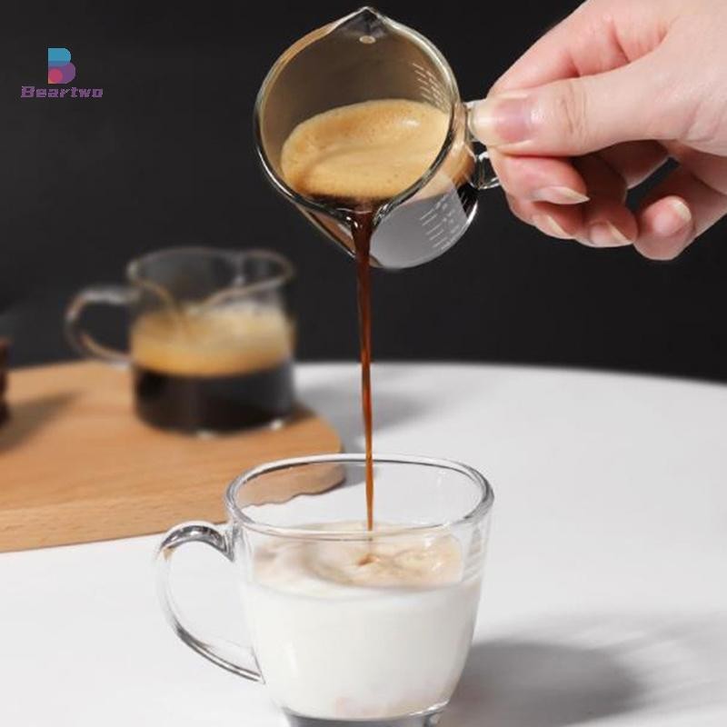 < Beartwo > 70 / 75ml Espresso Shot Glass Vòi đôi Cốc đo thủy tinh Tay cầm chịu nhiệt Cân trong suốt Rượu Sữa Cà phê Bình Đẹp