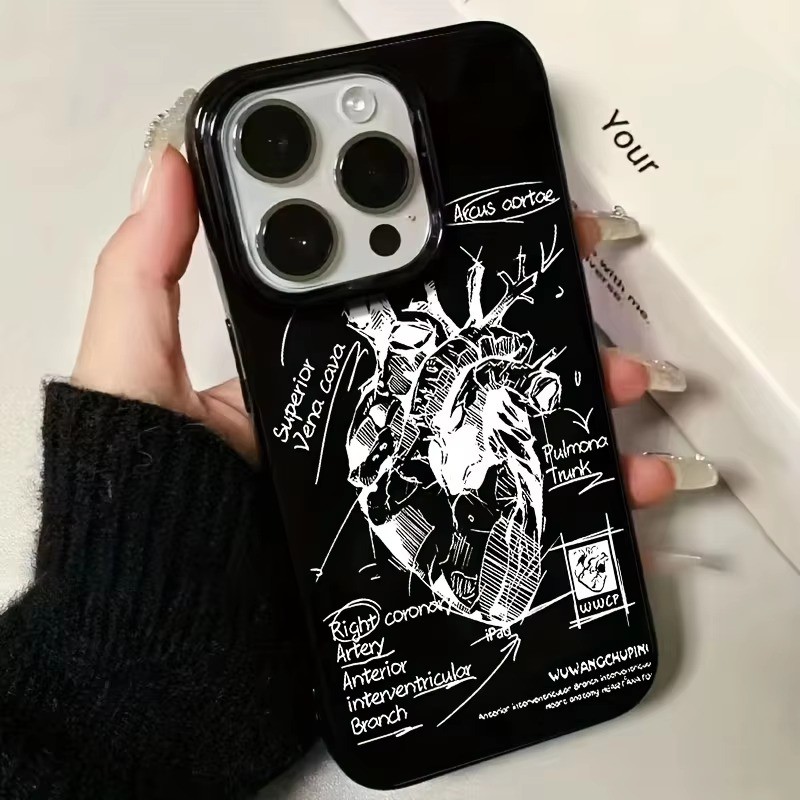 Mô hình tim mạch Vỏ điện thoại y tế trái tim cho iPhone 16 Pro 11 12 13 14 15 Pro Max X XS XR 7 8 Plus 16E Vỏ mềm chống sốc
