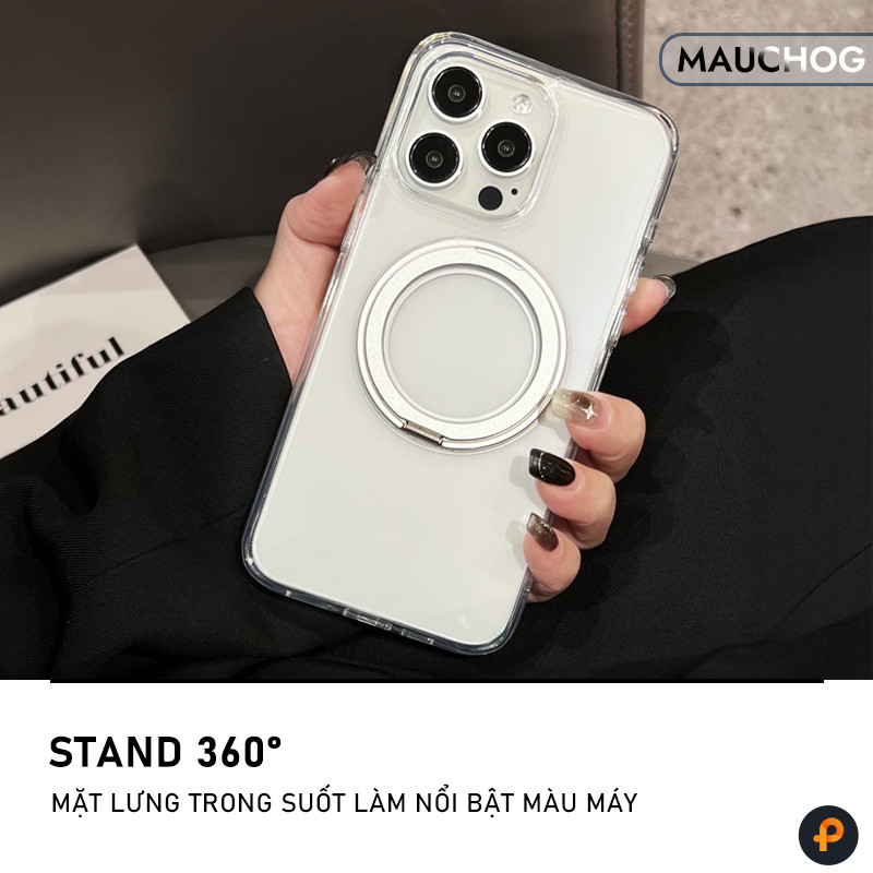 Ốp Lưng Trong Suốt Tích Hợp Giá Đỡ Xoay 360 Độ Cho Điện Thoại iPhone 17 Pro Max 16 15 14 13 12