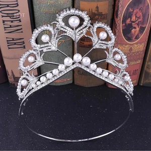 Julyhot Handmade Ngọc Trai Cô Dâu Pha Lê Tiara Tóc Lớn Vương Miện Cuộc Thi Đảng Băng Đô Massivedeals