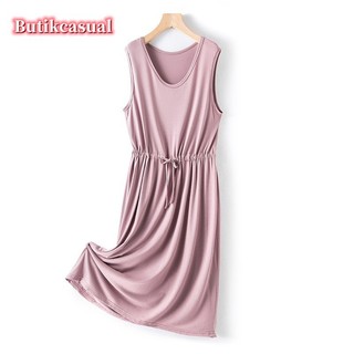 Phụ Nữ Modal Cổ Chữ V Không Tay Váy Modal Mỏng Rời Midi Đầm Mùa Hè Mới Đồng Bằng Bộ Đồ Ngủ