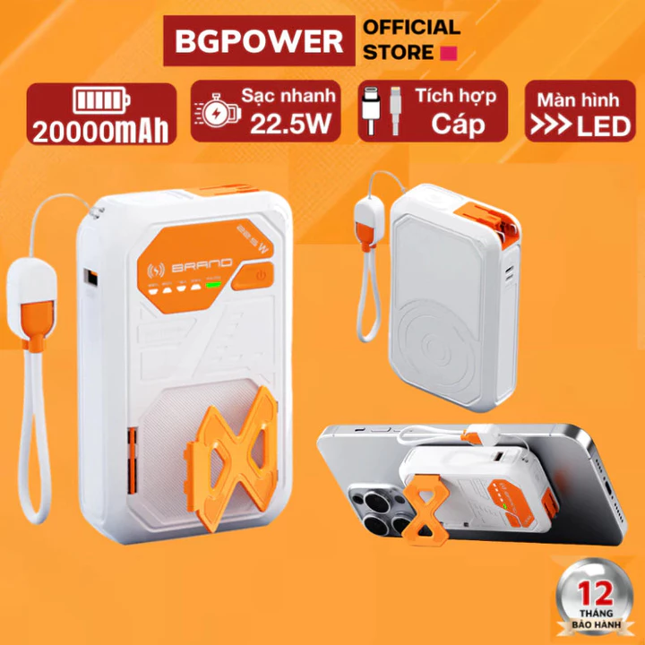 Sạc Dự Phòng Không Dây, Sạc Dự Phòng Kiêm Củ Sạc Công Suất 22,5W 20000mAh, Sạc Cho Iphone Và Android