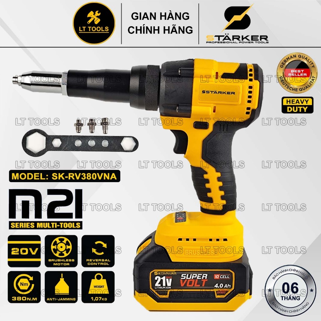 Máy rút đinh tán Chính hãng STARKER SK-RV380VNA, Lực rút 380N.m, Động ...
