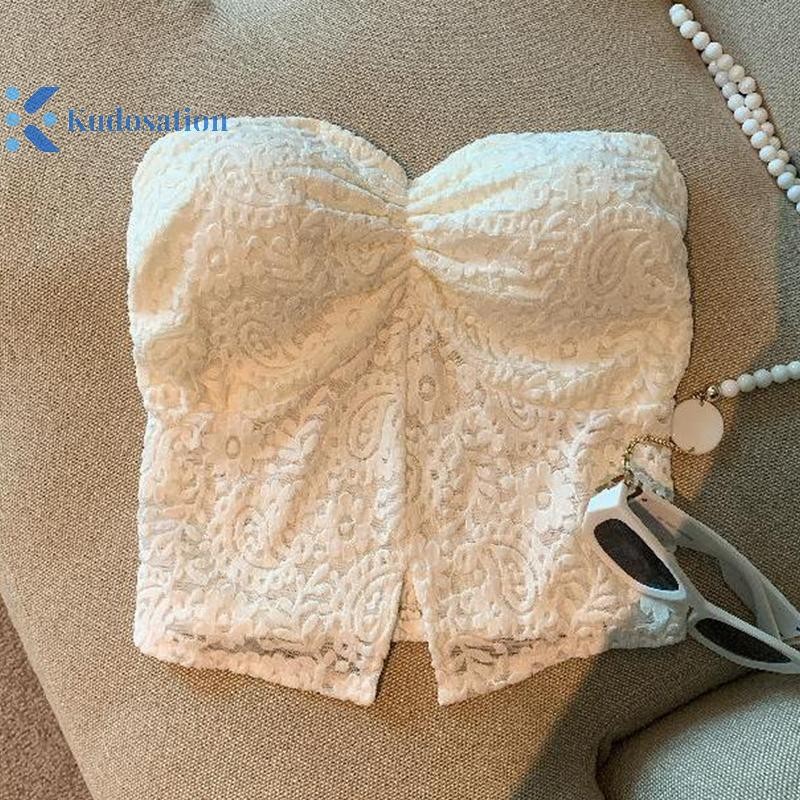 Kudosation Nữ Ren Gợi Cảm Crop Strapless Có Đệm Ngực Mùa Hè Sang Trọng Đảng Câu Lạc Bộ Áo Đẹp