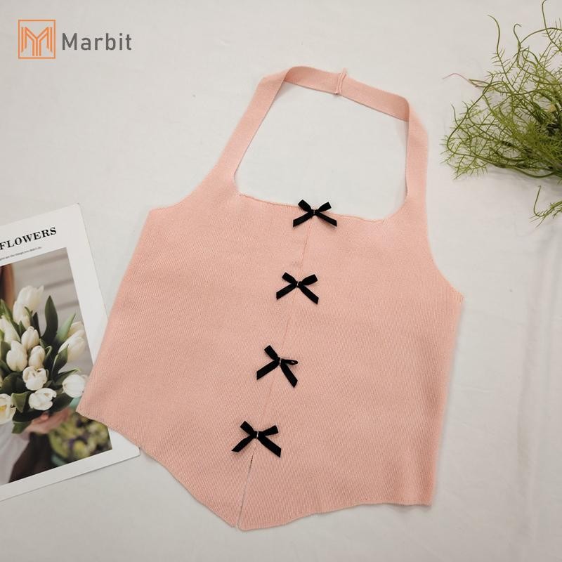 Marbit Mùa Hè Nữ Ngọt Ngào Gợi Cảm Ba Chiều Nơ Dây Không Tay Ôm Dệt Kim Camisole Mới
