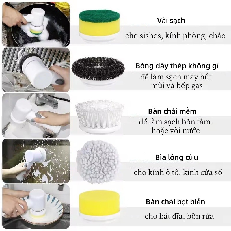 Máy Cọ Rửa Điện Đa Năng Bồn Rửa Chén Bát,Bàn chải làm sạch bằng điện,Bàn chải rửa chén Bộ 5 người