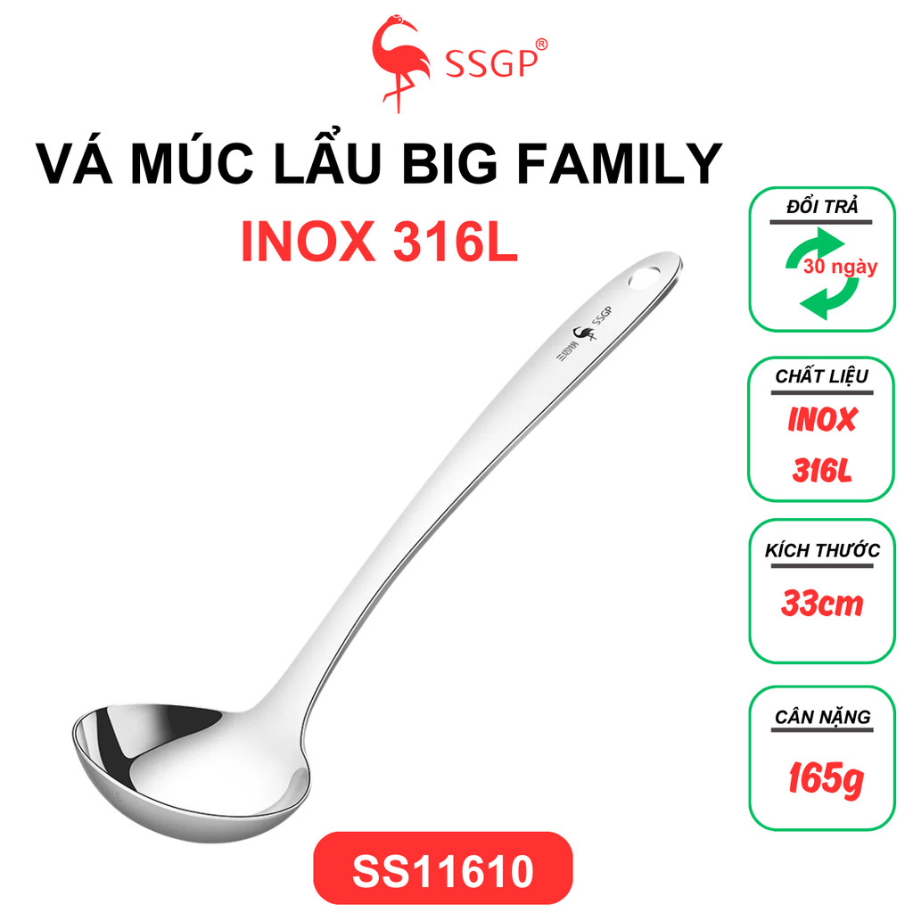 Vá lẩu Big Family Inox 316L cao cấp SSGP  - SS11610 Muôi canh Thìa canh, Vá canh, muỗng lẩu thìa