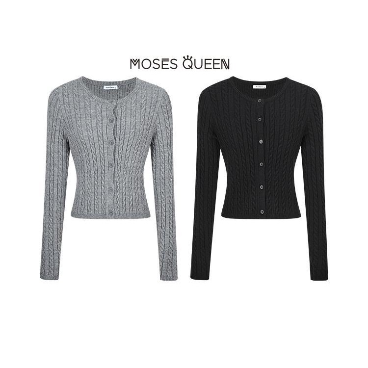 MOSESQUEEN Twist Dệt Kim Cardigan Cổ Tròn Mỏng Mỹ Slim Skinny 2025 Mới Top Nữ #59240 | BigBuy360 - bigbuy360.vn
