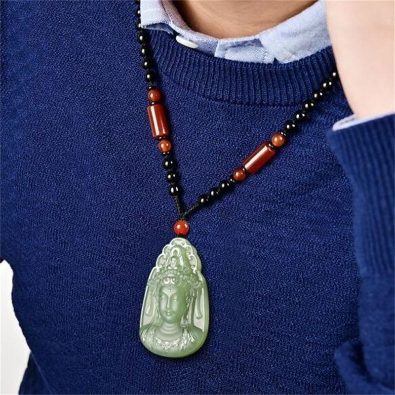 Ngọc Guanyin Mặt Dây Chuyền Nam Xanh Trắng Ngọc Đứng Guanyin Ngọc Thương Hiệu Nam Nữ Ngọc Ánh Sáng Xanh Hồ Ngọc Xanh Mặt Dây Chuyền