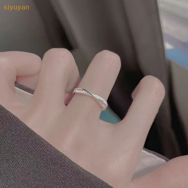 Siyuyan Ánh Sáng Thời Trang Dây Bạc Thiết Kế Chữ Thập Nhẫn Đơn Giản Mở Có Thể Điều Chỉnh Nhẫn Cưới Trang Sức VN