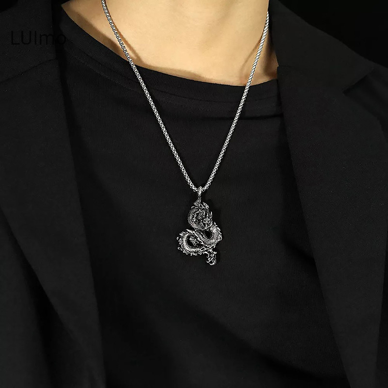 Luimo Vintage Nam Thép Không Gỉ Rồng Vòng Cổ Punk Hip Hop Vòng Cổ Dành Cho Nam Thép Không Gỉ Trang Sức Tiệc Kỷ Niệm Quà Tặng SBS