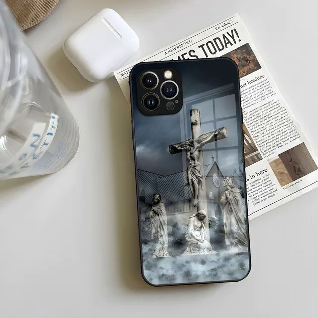 Ốp Điện Thoại Chữ Thập BK-1 Chúa Giêsu Kitô Cho Iphone 17,15 14 13 12 Pro Max 11 Mini X Xr Xs 8 Puls Kính