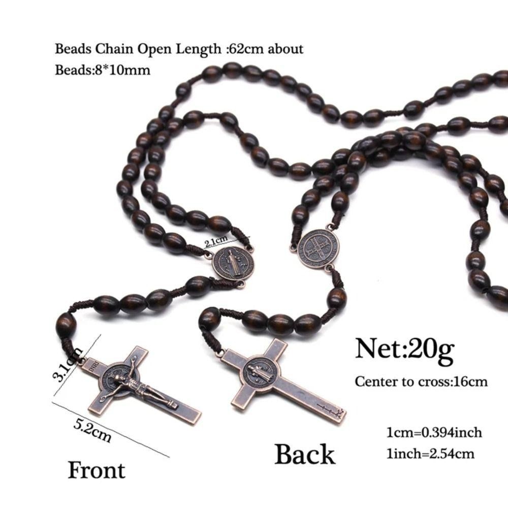 JUNYUE88US Vòng cổ Mân Côi thủ công, Treo xe trang trí Vòng cổ hạt gỗ gỗ, Phụ kiện trang sức Công giáo Màu nâu đậm Bền Công giáo đóng đinh Dây chuyền Kitô giáo