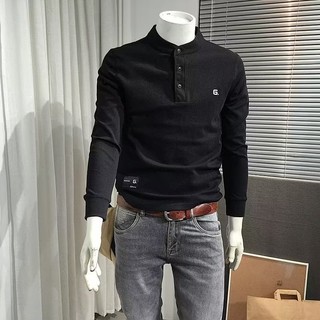 Chaogongfang essentials phong cách Hàn Quốc đơn giản thêu chữ cái dáng rộng giản dị áo sơ mi polo dài tay