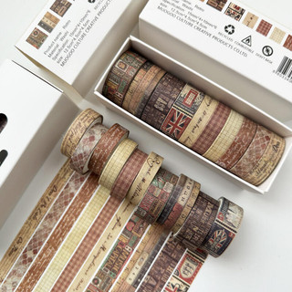 Enwei 10 Cuộn [Dòng sưu tập bộ hộp cổ điển] Tạp chí đơn giản Băng che mặt Washi Washi Băng Scrapbooking Chất liệu sổ lưu niệm Bộ sổ lưu niệm