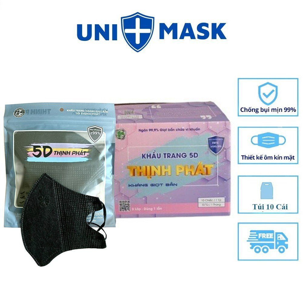 Thùng 100 chiếc khẩu trang Thịnh Phát 5D TRẮNG kháng khuẩn ôm mặt chính hãng
