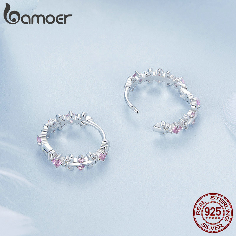 Bamoer 925 Sterling Sliver Vòng Bông Tai Thiết Kế Iris Quà Tặng Trang Sức Cho Nữ