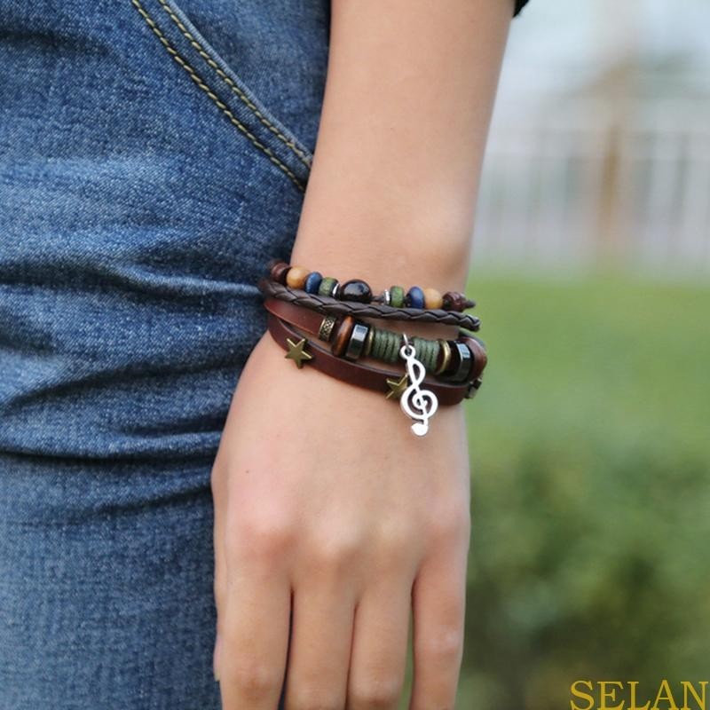 Sela Vòng Tay Handmade Da Đính Hạt Âm Nhạc, Ngôi Sao Rỗng, Vintage, Nhiều Màu