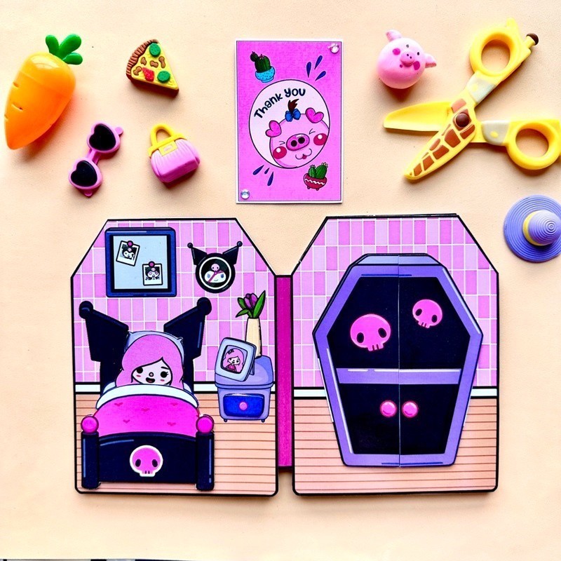Cuốn Sách Toca Boca 'S Màu Hồng Chất Lượng Cao squishy giấy tự làm ngôi nhà búp bê ngôi nhà búp bê giấy đồ chơi