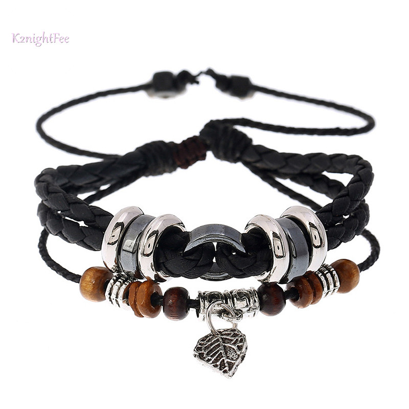 Dây Da K2nightfee Phong Cách Vintage Thiết Kế Lá Vòng Tay Nam Nữ VN