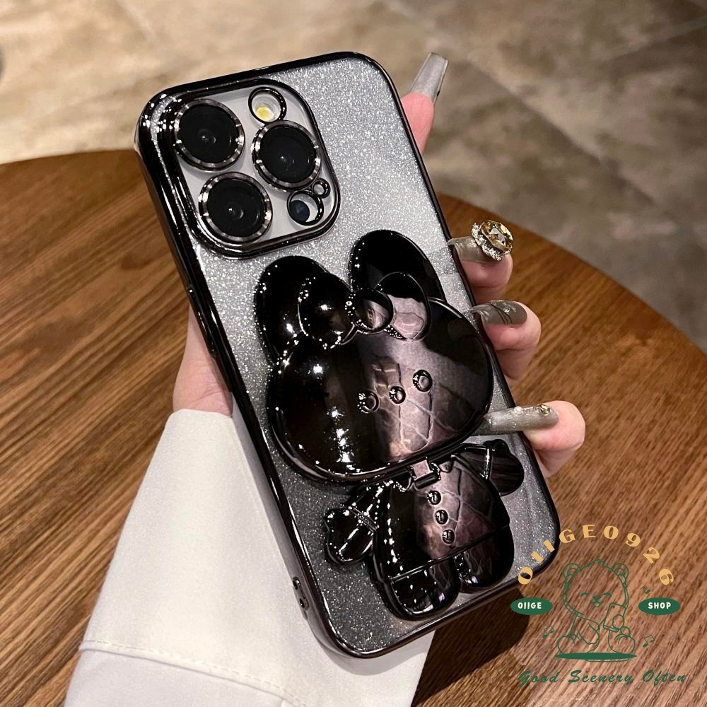 Mạ giá đỡ gương thỏ Vỏ điện thoại iphone15 Pro MAX 14 13 12 11 XR XS MAX cho vỏ iPhone Vỏ mềm TPU silicon Vỏ bảo hiểm toàn diện chống sốc