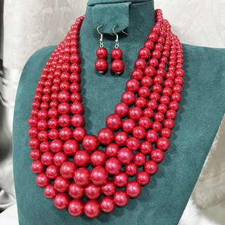 1 bộ trang sức thời trang, ngọc trai đính cườm, vòng cổ bao quanh nhiều lớp, dây chuyền xương đòn, phong cách thanh lịch