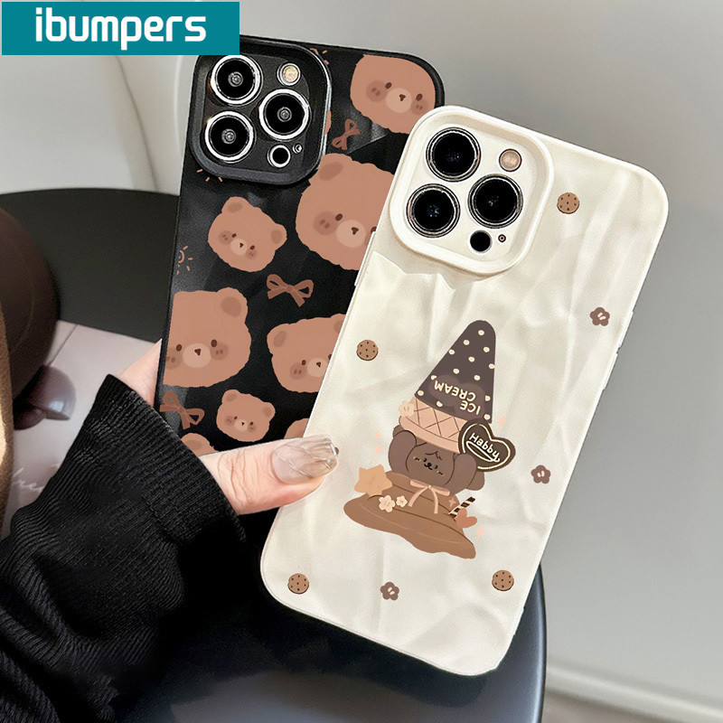 ibumpers cute hàn quốc gấu hoạt hình in hình ốp điện thoại nhám mỏng silicone mềm chống sốc ốp lưng Iphone 15 14 12 13 11 Pro Max IP 7 8 Plus Iphon X Xs XR Xs Max