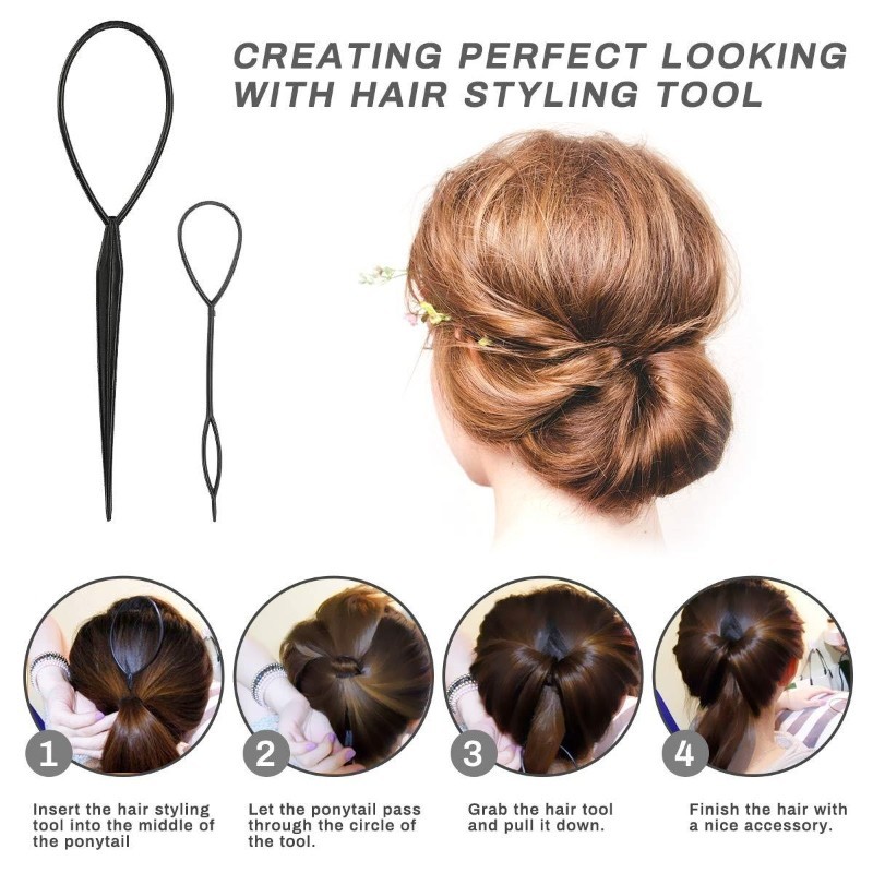 Nhựa Đuôi Ngựa Vòng Đen Pony Topsy Đuôi Kẹp Phụ Kiện Tóc Bện Máy Tạo Kiểu Dụng Cụ Dành Cho Nữ
