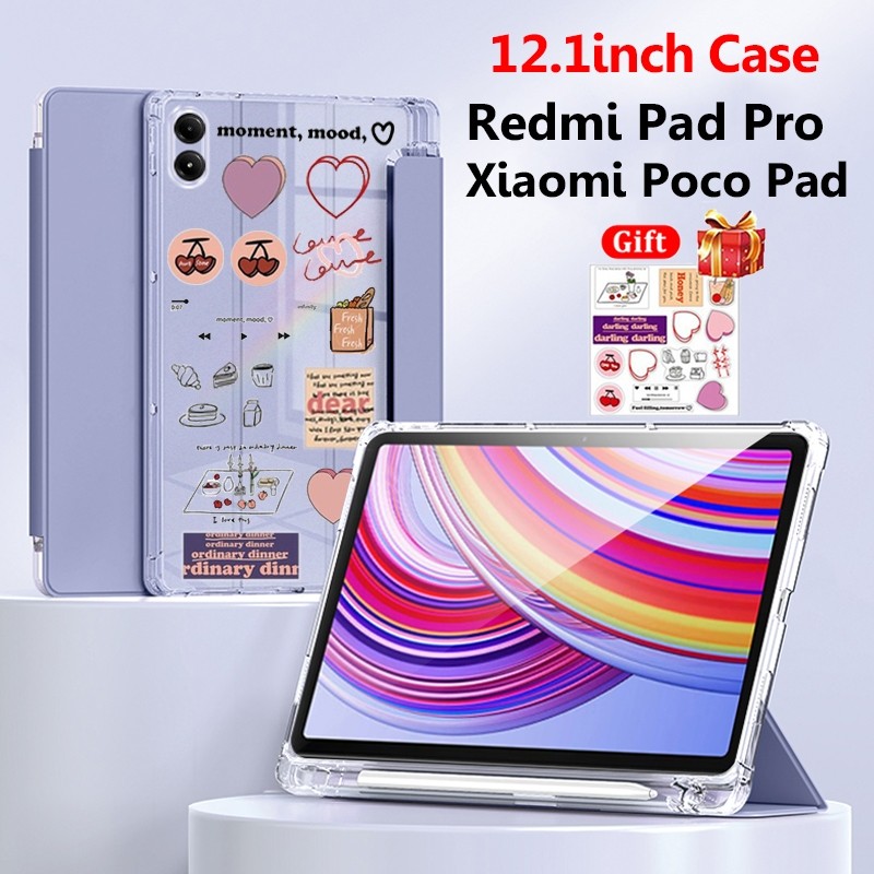Vỏ Redmi Pad Pro 12.1 inch 2024 Flip Smart Case Vỏ thông minh từ tính có khe cắm Bút tự động Đánh thức cho POCO Pad 12,1 inch Vỏ mềm trong suốt