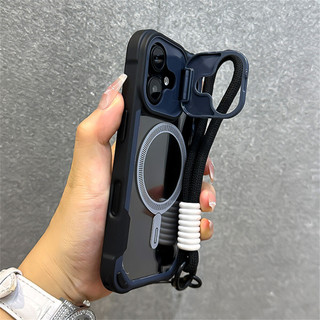 Sang Trọng Giáp Gấp Ống Kính Giá Đỡ Từ Tính Trong Suốt Dành Cho iPhone 16 15 14 13 11 12 Pro Max Dây Đeo Cổ Tay Dây Bao