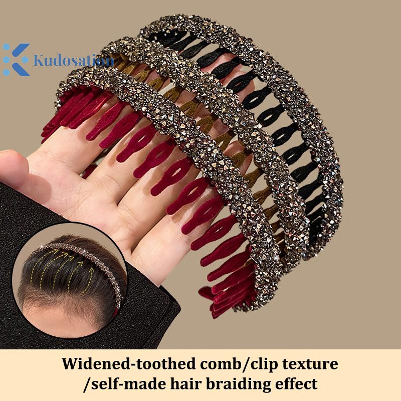 Kudosation Thời Trang Đổ Xô Acrylic Kim Cương Giả Viền Tóc Cho Nữ Màu Trơn Răng Chống Trơn Trượt Tóc Phụ Kiện Tóc