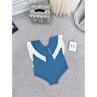 10-30kg Bộ bơi liền màu xanh cổ bèo đan lưng LT cho bé gái