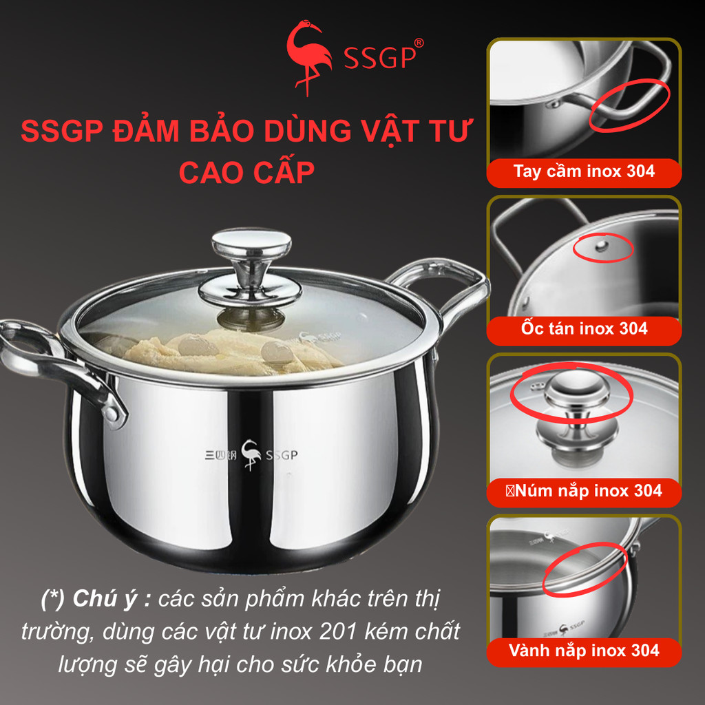 Nồi súp Stuttgart inox 316L 5 đáy cao cấp SSGP , nồi nấu canh, nồi 24cm ,nồi dùng bếp từ, quánh