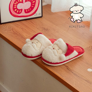 Xixitiao Đêm Giáng Sinh Nai Sừng Tấm Thời Trang Ấm Áp Nhà Cotton Đế Mềm Dép Bé Trai Bé Gái Mùa Đông