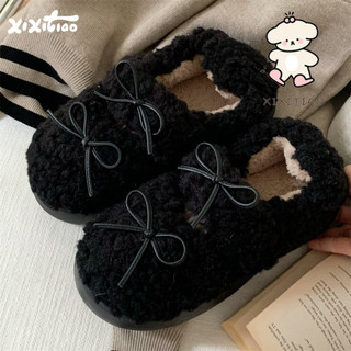 Giày Xixitiao Peas Nữ Thu Đông Dễ Thương Đáy Phẳng Lông Cừu