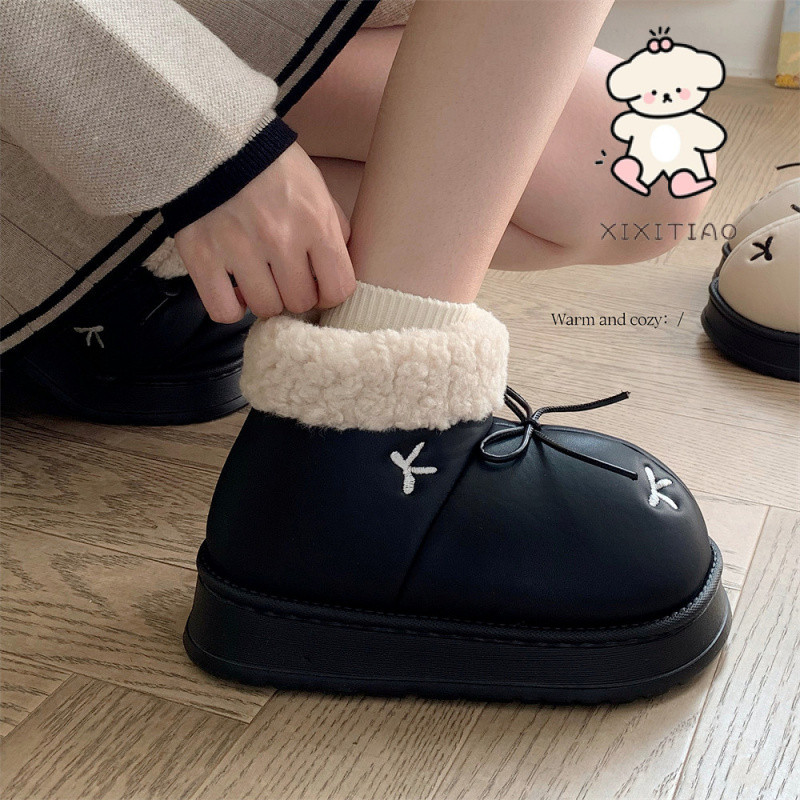 Xixitiao Mùa Đông Phong Cách Mới Phong Cách Hàn Quốc Nơ Đông Bắc Giày Cotton Nữ Thời Trang Đế Dày Bên Ngoài Mặc Cô Gái Trái Tim Chống Thấm Nước Giày Trượt Tuyết