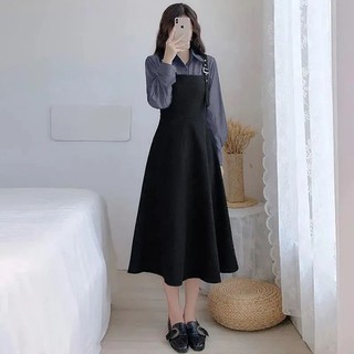 M-4XL Đầm Size Lớn Nữ Dây Đeo Phù Hợp Với Nữ Xuân Thu 2025 Thời Trang Thời Trang Giảm Tuổi Bộ Đồ Hai Mảnh Hợp Thời Trang Đầm Một Mảnh Váy Đen Áo Sơ Mi Trận Đấu Bên Trong