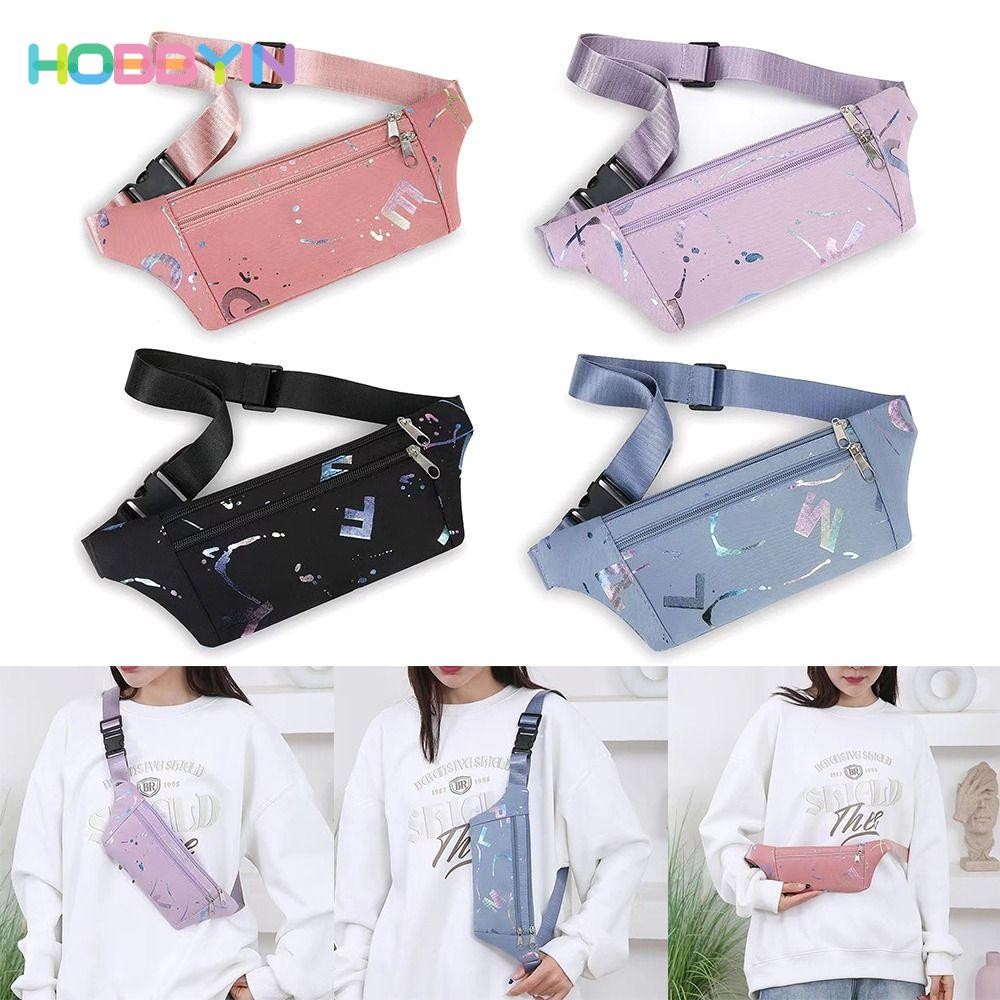 Túi đeo chéo ngực HOBBYIN, Túi thắt lưng Nylon chống mài mòn, Gói Fanny đa chức năng dung tích lớn thời trang dành cho nữ