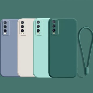 Thời trang mới Vivo Y20 Y20i Y12S V20 SE V23E V21 Y51 2020 Khung cản vuông mỏng Vỏ silicon TPU mềm có dây đeo cổ tay