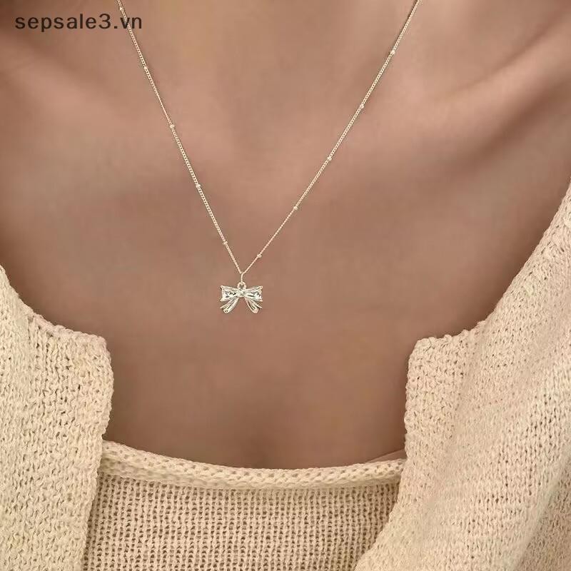 # Sepsale # Màu Bạc Nơ Mịn Mặt Dây Chuyền Vòng Cổ Nữ Dây Xích Cổ Tối Giản Quà Tặng Sinh Nhật Nhẹ Trang Sức Sang Trọng.