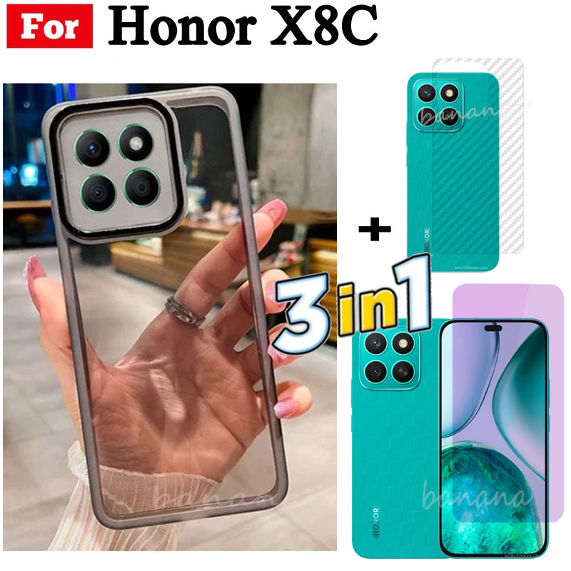 3 trong 1 Honor X8C X7C Honor 200 Vỏ điện thoại trong suốt bằng silicon mềm TPU thông minh có vỏ bảo vệ Camera + Kính cường lực riêng tư + Phim mặt sau
